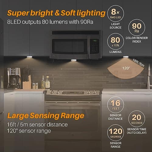 STAR-SPANGLED 3.1” LED Motion Sensor Lights Indoor AA Battery, 3 Pack Warm — view 3