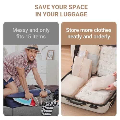 BAOWUABJ 9 PCS Packing Cubes for Suitcases, Packing Cubes Organiser Beige — view 5