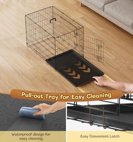 The Fellie Medium Dog Crate, Dog Cages Medium Size with Removal Base Tray, Collapsible Thickened Cat Iron Crate,35-Inch Training Cage Animal Carrier, Portable Metal Dog Travel Crate — view 5