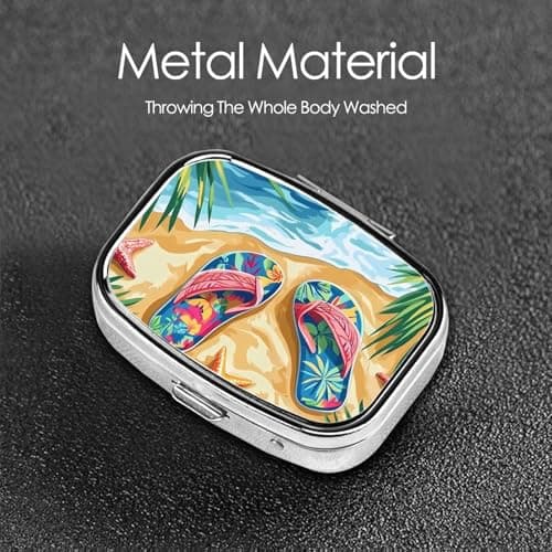 Summer Flip-Flops Square Pill Box Mini Metal Travel Medicine Organizer 2 Compartments Pocket Portable Small Storage Case — view 5