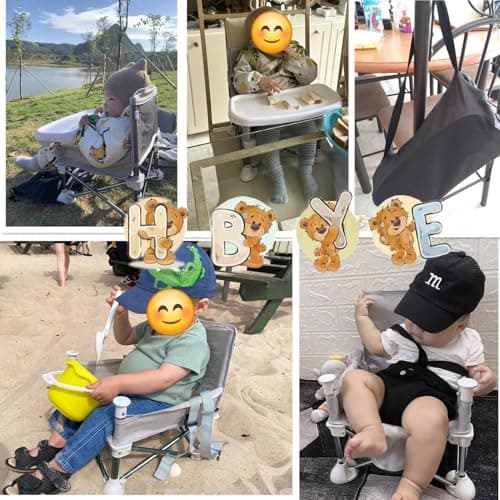 HB.YE Baby Folding Dining Chair Portable High Multifunctional Child Little Seat Dining Aluminum Alloy Travel Compact Booster Seat with Tray — view 2