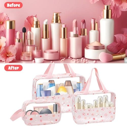 LOKIPA 3 PCS Clear Toiletry Bag,Travel Wash Bags Portable Waterproof Makeup Bags Handing Cosmetic Organizer for Traveling Men Women(Pink) — view 4