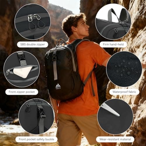 UtiaMiaoGonGo 15L Small Hiking Backpack for Men Women Lightweight Packable Backpack Foldable Casual Daypack for Camping Travel Outdoor, Black — view 4