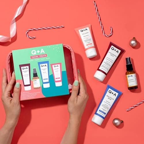 Q+A Travel Treats Gift Set, 4-Piece Skincare & Bodycare Minis with Travel Bag, Hydrating Facial Cleanser (75ml), Vitamin C Serum (30ml), Salicylic Acid Body Wash (75ml) & Collagen Body Butter (50ml) — view 6