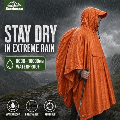 Stathmon 1 Pack Poncho Waterproof Adult - PU8000mm Reusable Rain Poncho — view 2