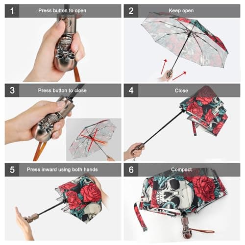 Men’s Automatic Black Skull Umbrella – Luxury Compact Travel, Windproof Strong Lightweight, Adult Rain Umbrella — view 5