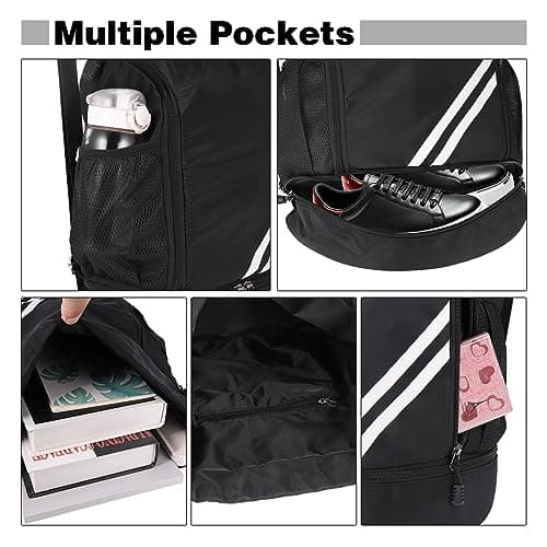 Drawstring Gym Backpack, Waterproof Sports Bag with Shoe Compartment, Large Capacity Gym Bag, Black PE Bags, Sorts Backpacks for Men Women, Durable Drawstring Backpack for Football, Swimming, Holiday — view 4