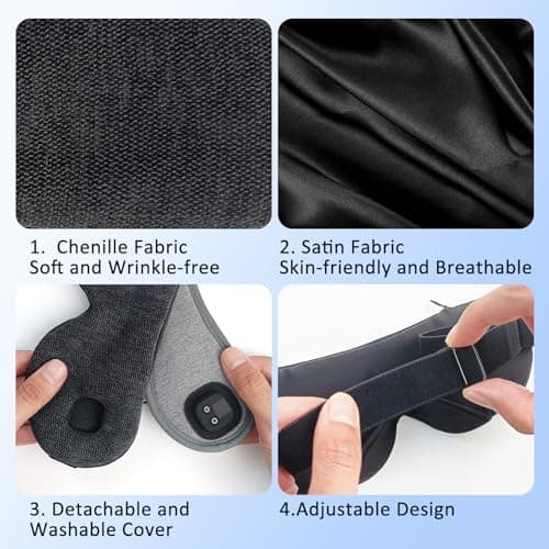 Telepepe Heated Eye Mask, Cordless Warm Eye Compress with 4-Level Temperature & Timer, Washable Cover Rechargeble Travel, Gifts for Family(Black) — view 5