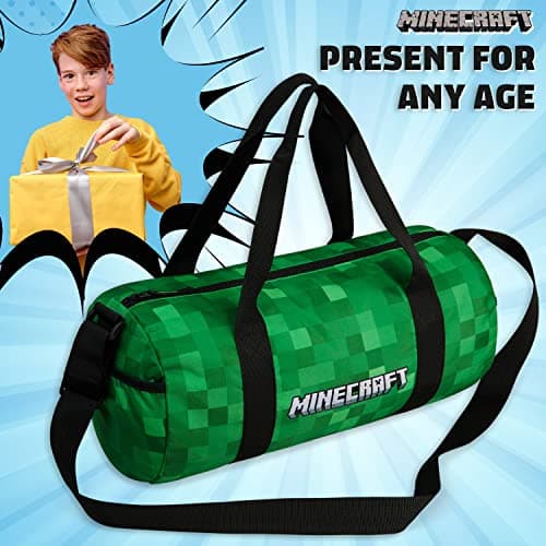 Minecraft Gym Bag for Kids Teens Travel Overnight Sports Duffle Bag Adjustable Strap Kit Bag Large Holdall Gamer Hand Luggage Bag (Green, 41x19x18cm) — view 4