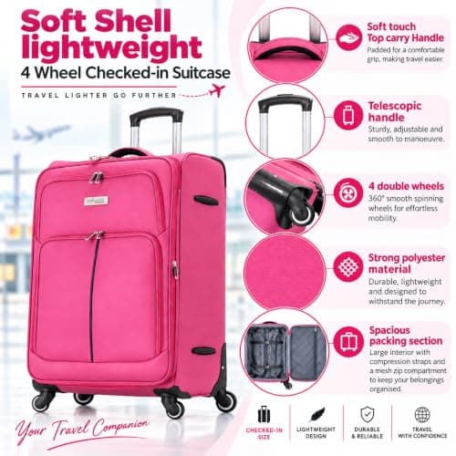 DK Luggage 29" Large Lightweight Suitcase Expandable Soft Shell 4 Wheel Spinner Check in Luggage for 23kg - 30kg (DK108 Pink, 29" Large) — view 4