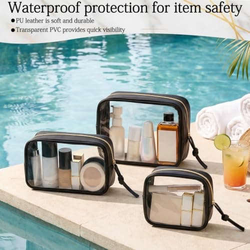 MOTIBACK 3 Pcs Clear Toiletry Bags Makeup Organizer for Travel (Black) — view 5