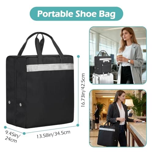 Shoe Bags for Travel with Handle, Travel Shoe Bags for Packing, Portable Shoes Storage Bag Organizer, Travel Luggage Shoe Bag for Women Men Holds 6 Pair of Shoes (Black) — view 2