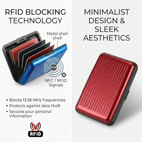RFID Blocking Credit Card Holder 2 Pack – Aluminium Card Wallets for Men & Women, Metal ID Organiser Wallet with 6 Slots, Red & Blue, Slim Travel Credit Card Protector & Card Holder, Compact Gift Set — view 3
