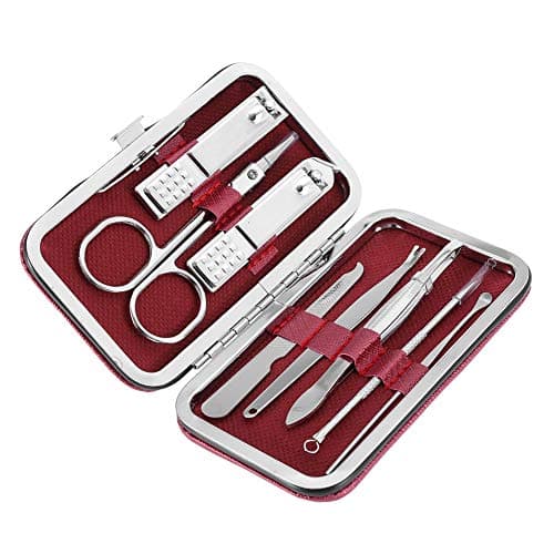 Manicure Set 8 Pcs Stainless Steel Nail Grooming Kit for Men Women with Travel Case Professional Nail Clippers Cuticle Nippers File Buffer Tweezers Orange Stick Red — view 6