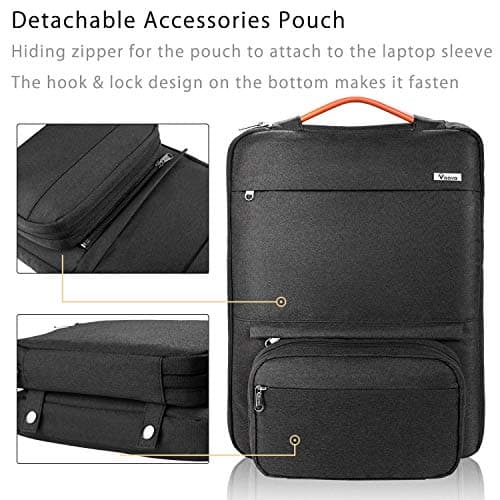 Voova Laptop Sleeve 15-16 Inch, Waterproof Case with Pouch, Dark Black — view 4