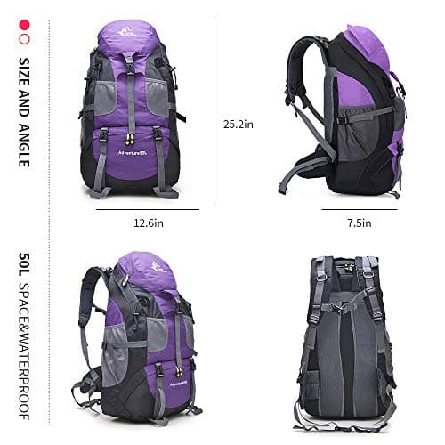 free knight 50L Waterproof Ultra Lightweight Hiking Backpack,Frameless,Outdoor Sport Daypack Travel Bag for Climbing Camping Touring Mountaineering Fishing (Purple) — view 3