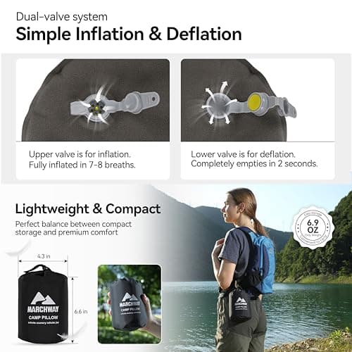 MARCHWAY Inflatable Camping Pillow with Soft Foam Top & TPU Air Bladder, Dual-Sided Support for All-Season, Lightweight Compact Travel Pillow for Hiking, Backpacking, Airplane, Car (Green) — view 5