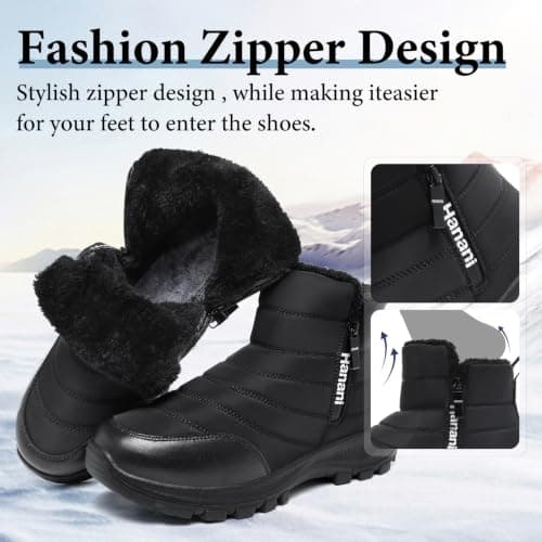 Hanani Mens Snow Boots Winter Warm Fur Lined Ankle Boots Water Resistant Zip Up Outdoor Walking Shoes Lightweight Non Slip Casual Short Booties Cotton Boots — view 3
