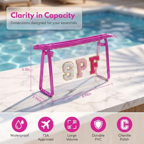 Waterproof Beach Bag,Clear Makeup Bag, Summer Travel Storage Pouch for Sunscreen Cosmetic Swim Pool Accessories, Suitable for Adults — view 2