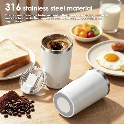 Weiyonse Self Stirring Mug - Travel Coffee Mug, 400ML Smart Tumbler 316 Stainless Steel, Insulated Coffee Cup TPYE-C Rechargeable, Stirring Cup with Detachable Magnetic Base for Office Travel — view 3
