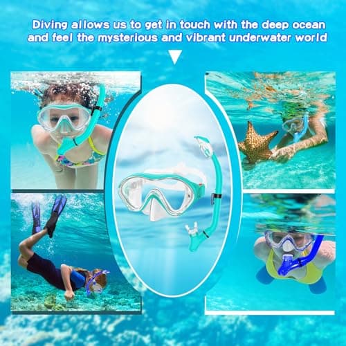 Snorkeling Gear for Kids with Foldable Silicone Full Dry Snorkel, Kids Snorkel Set Anti Leak Youth Junior Snorkeling Package Diving Mask Soft Tube with Mesh Bag Swimming Goggles, Water Green — view 4