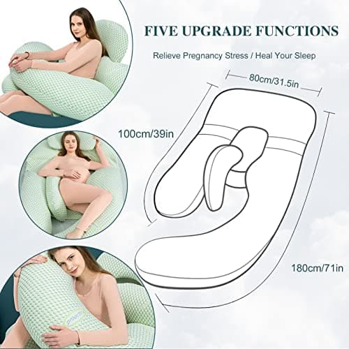 U-Shaped Ultimate Comfort 71-Inch Maternity Pillow with Organic Cotton Cover - Enhanced Memory Foam and Fiber Clusters for Maximum Support - Easy-to-Clean Removable Cover - Stylish Gray — view 6