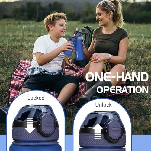 AOHAN Water Bottle 1L with Leak Proof Flip Top Lid, BPA Free Sport Drinking Bottle with Straw, Dishwasher Safe Water Bottle Non-Toxic Water Jug with Carrying Strap — view 4