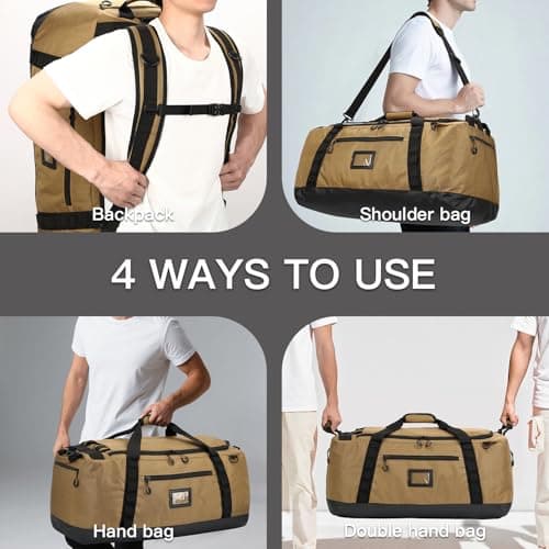TUGUAN 100L Extra Large Duffle Bag for Travel Heavy Duty Duffel Holdall Backpack with Back Straps 30'' XL Big Weekend Overnight Bag for Camping Gym Sports Equipment Gear for Men Women, Brown — view 3