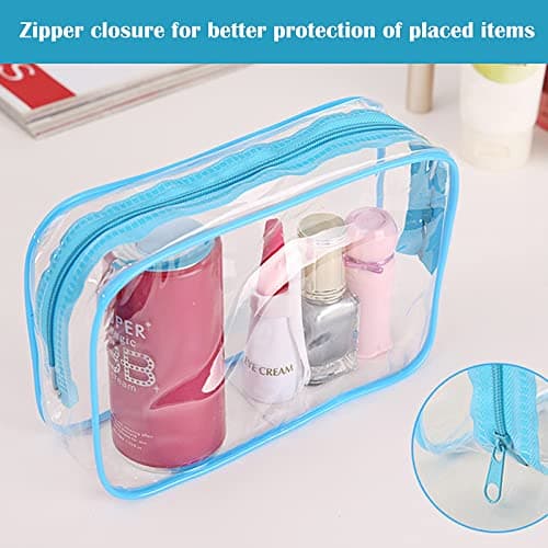 2 PCS Clear Travel Toiletry Bag, Blue Waterproof Toiletries Carry Pouch Clear PVC Makeup Bag Wash Bag Zipped Cosmetic Makeup Organizer Case Travel Luggage Pouch for Men Women and Kids(Medium,Large) — view 4