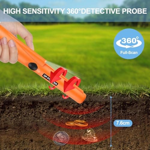 Metal Detector Pinpointer for metal detecting,Treasure Hunting, 360°Search Gold Treasure Pinpointing Finder Probe with Belt,Holster, LED,Waterproof Tool Accessories for Adults,Kids (Orange) — view 3