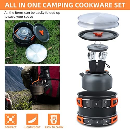 Lixada Camping Cookware Kit - 16pcs Stainless Steel Cookware Set with Plates, Forks, Knives, Spoons for Outdoor Cooking and Picnic for 1-2 People — view 2