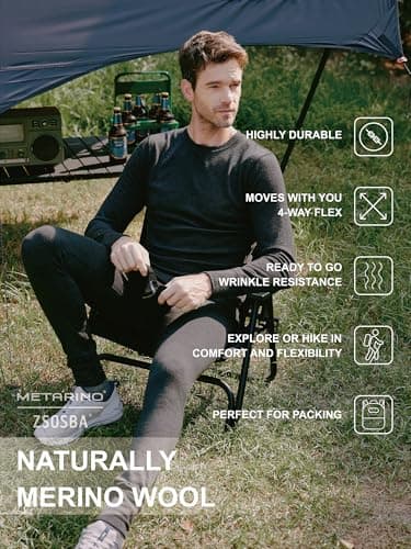 ZSOSBA METARINO Men's 100% Merino Wool Base Layer Set Thermal Underwear Casual Top,Bottom for Hiking Travel Skiing, Black, S — view 3
