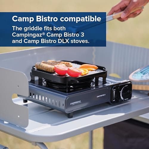 Campingaz Camp Bistro 3 Stove | 1 Burner Camping Stove | 2200 Watt Camp Stove | Compact portable Outdoor Cooker | Includes Carry case for Easy Transport | Black,Griddle for Camp Bistro — view 2