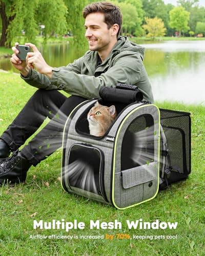 pecute Cat Backpack Expandable, Backpack for Cats & Small Dogs, Grey — view 6