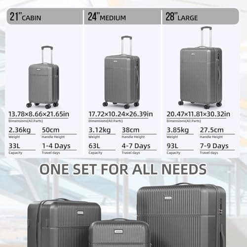 Tavoxda 3 Piece Luggage Sets, ABS Hardshell Suitcase Set for Family Travel — view 3