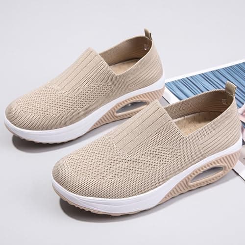 Running Trainers Womens Red Trainers Womens Summer Fashion Solid Color Flying Woven Non Slip Soft Sole Mesh Surface Travel Walking Covered Feet Shoes Gym Sneaker — view 3