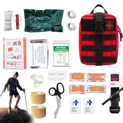 Mineup 54 PCS First Aid Kit, Emergency Trauma Kit First Aid Bag, Jumbo Trauma Bag, First Aid Molle Pouch for Home & Workplace Includes Bandages, Tourniquet & Essentials for Everyday Situations(RED)
