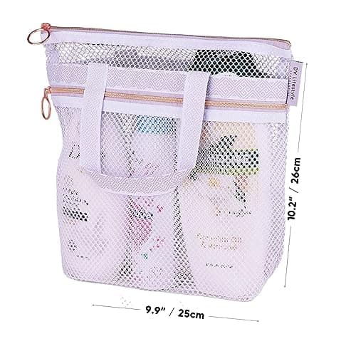 Bath & Shower Accessory Portable Zip Pouch with Compartments for Use Ideal for Gym Travel Camp Beach Sunscreen Storage (White, One Size) — view 5