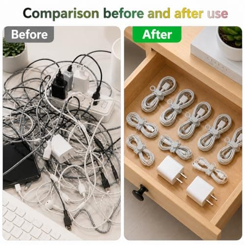 Silicone Cable Organiser Straps, Reusable Elastic Cable Ties for USB Cables, Phone Chargers, Earphones & Wires, Multi-Colour Cord Management Wraps for Home Office Travel (6 PCS) — view 4