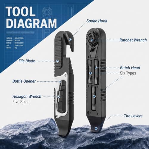 CWAGRQ 16-in-1 Bike Tire Levers Kit with Ratchet Wrench, Portable Multitool — view 3