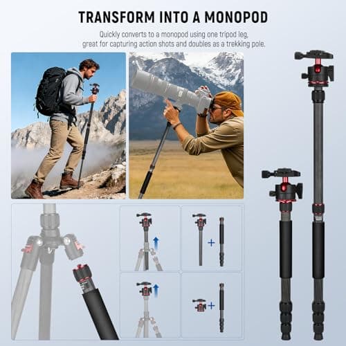 NEEWER BASICS Carbon Fiber Travel Tripod Monopod, 64" Compact, TP17B — view 6