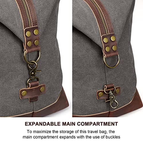 S-ZONE Mens Canvas Leather Holdall Travel Duffle Overnight Weekend Satchel Totes Bag Handbags (Grey (Big Size: 54 x 23 x 42CM)) — view 4