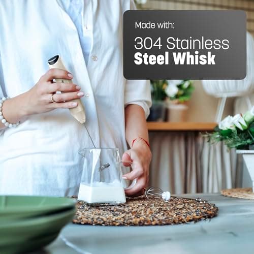 Keplin Handheld Milk Frother - Stainless Steel Electric Whisk - Portable Battery Operated Coffee Stirrer for Lattes, Matcha, Protein Shakes - Ergonomic, Compact, Easy to Clean & Use (Cream) — view 6