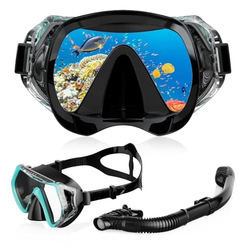 BuyCard Snorkel Mask,180 Degree Panoramic View Dry Top Snorkeling Gear，Safe Anti-Leak Anti-Fog Diving Mask, Snorkel Set and Swimming Goggles (Peacock Green) — view 6