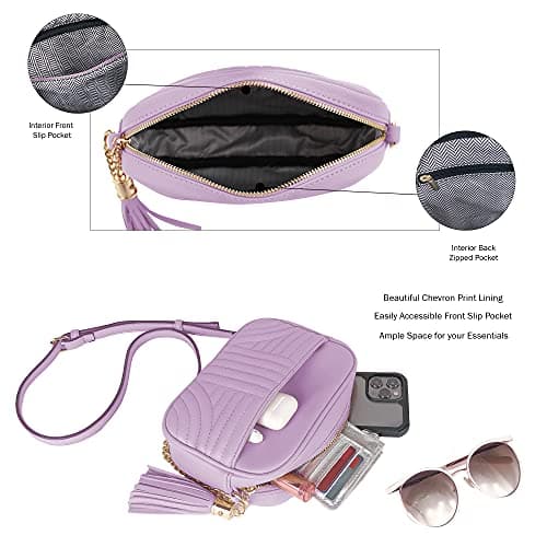 EVVE Quilted Crossbody Bags for Women - Stylish Camera Bag with Tassel - Lightweight Medium Size Shoulder Purse, Lavender, One Size — view 4