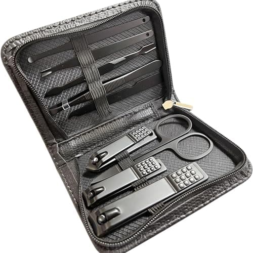 9 Pieces Nail Clippers Set for Men - Precision Stainless Steel Manicure Travel Set with Fingernail & Toenail Clippers, Nail File, Tweezers, Scissors, Cuticle Pusher