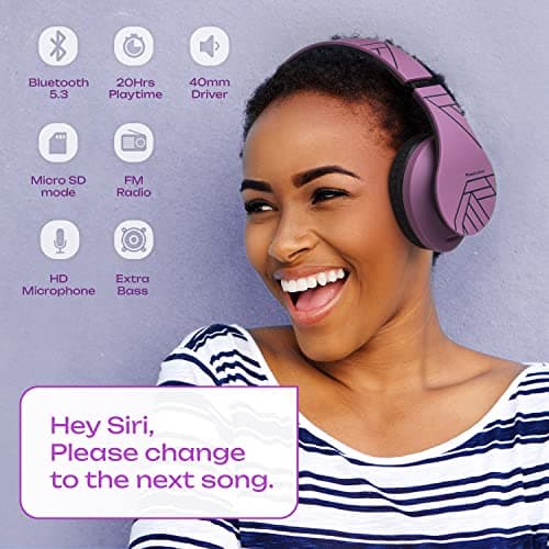 PowerLocus Bluetooth Over-Ear Headphones, Wireless Stereo Foldable Headphones Wireless and Wired Headsets with Built-in Mic, Micro SD/TF, FM for iPhone/Samsung/iPad/PC (Black/Purple) — view 3