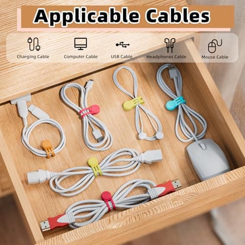 Reusable Magnetic Cable Ties, Strong Silicone Cord Organiser & Cable Tidy with Anti-Loss Hole for Desk Wire Bundling, Earphones, 8-Pack (4 Assorted Colours) — view 3
