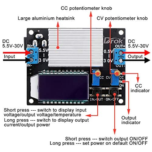 DROK Boost Buck Converter, DC 5.5-30V to 0.5-30V 5V 12V 24V Output Adjustable Power Supply Regulator Module, 4A 35W High Power Voltage Step Up Down Converter Board with Case LCD Display — view 2