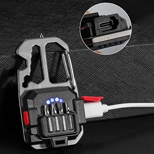 Mini Rechargeable Keychain Flashlight 7 Lighting Modes Portable Cob Light With Corkscrew Screwdriver For Outdoor Fishing Hiking Camping Emergency (Dark Gray, One Size) — view 4